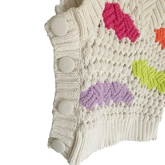 ZARA Oversized Ecru Crochet Sleeveless V-Neck Colour Block Sweater Vest Cream S - Picture 6 of 9